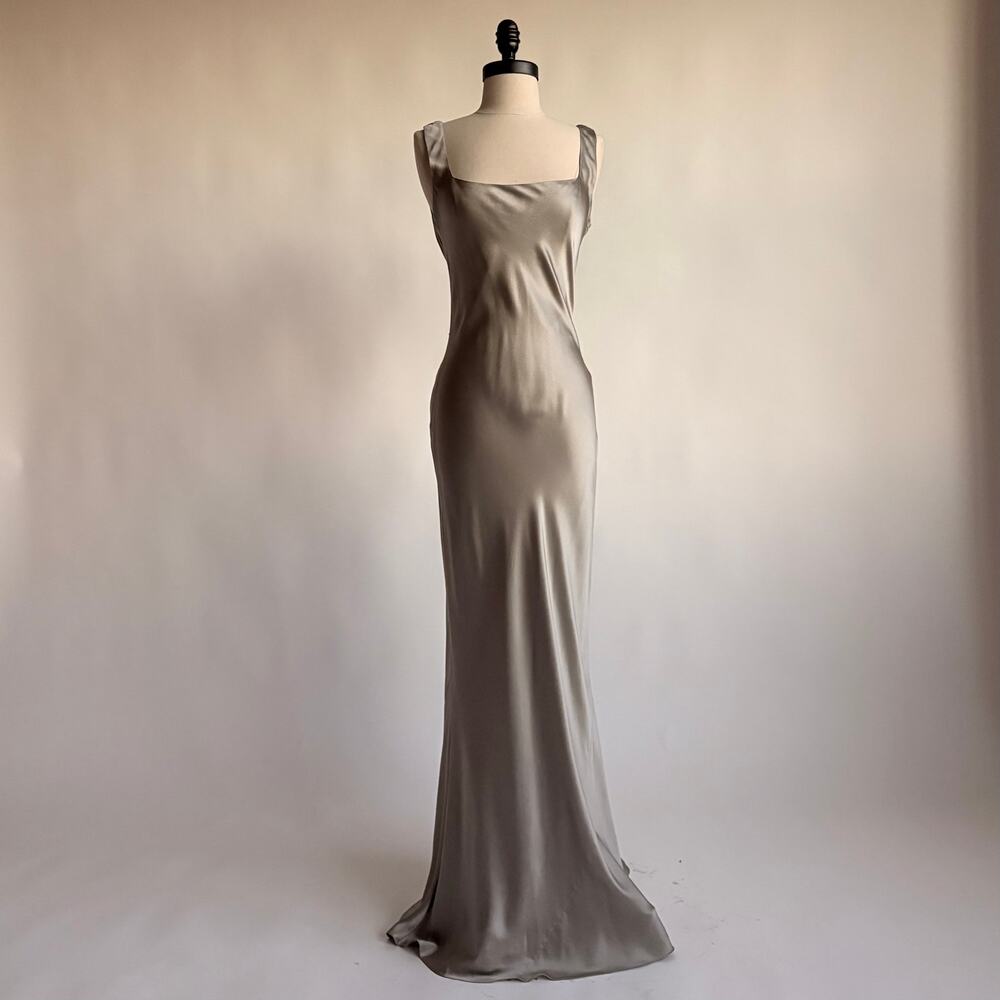 Vintage Lauren by Ralph Lauren Silver-Grey Silk Satin Slip Gown